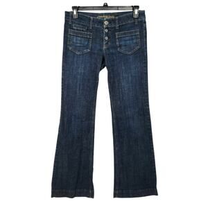 Vtg American Eagle Y2K Blue Dark Wash Denim Wide Leg Patch Pocket Jeans Women 8